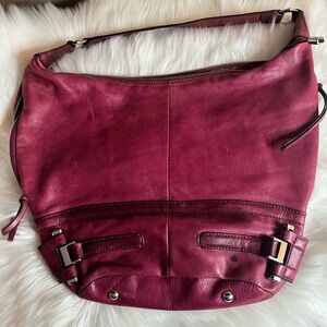 b. makowsky Leather Shoulder Bag in Berry